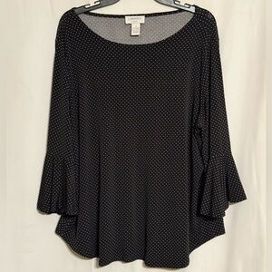 Carmen Marc Valvo Black and White Polka Dot Blouse With Bell Sleeves Size 1X